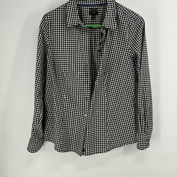 Talbots Petites Black and White Checkered Button-Up Shirt 10P - Picture 2 of 6